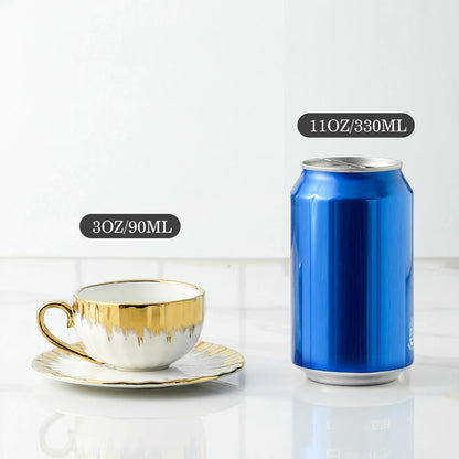 6 Sets, Ceramic Cups With Saucers, Espresso Cups and Saucers, Porcelain Coffee Cup and Saucer Set with Gold Trim, 2.5 oz Demitas