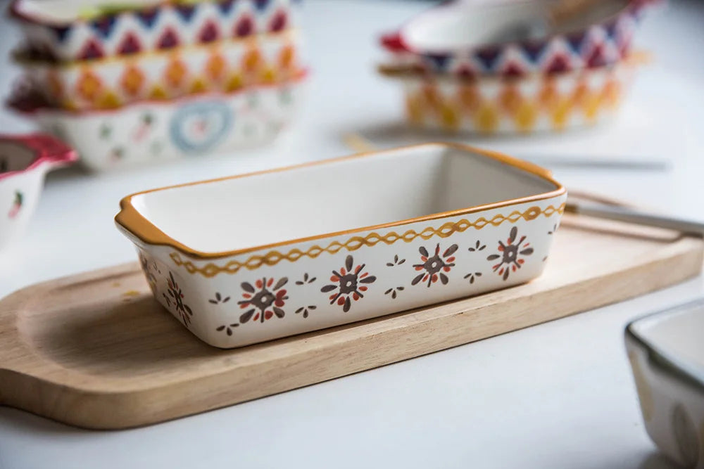Ceramic Baking Dish Roasting Lasagna Pan  Rectangular Dish Bakeware Pan With Handle Oven Kitchen Baking Tool