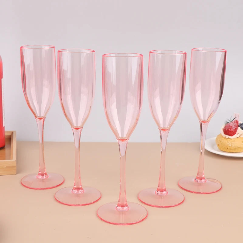 5Pcs 5oz/5.5oz Acrylic Champagne Goblet Glasses Cup Transparent Cocktail Glass Cups Anti-fall Goblet For Bar Pub Club Drinkware