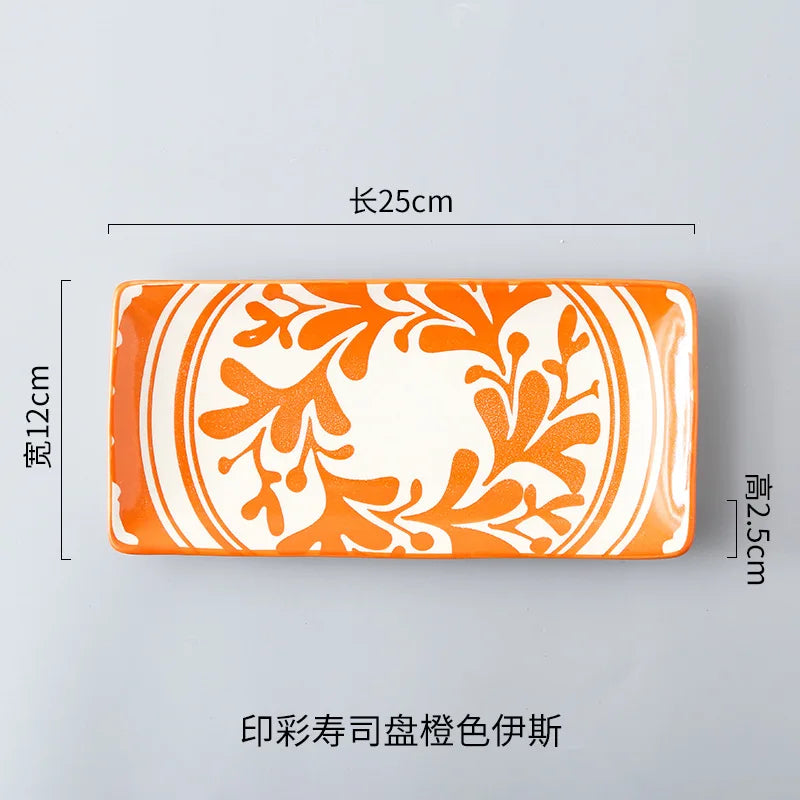 Crockery Party Dinner Dishes Tableware Set Japanese Sushi Plate Creative Underglaze Rectangular Dish Household Cold Plates 1 PC