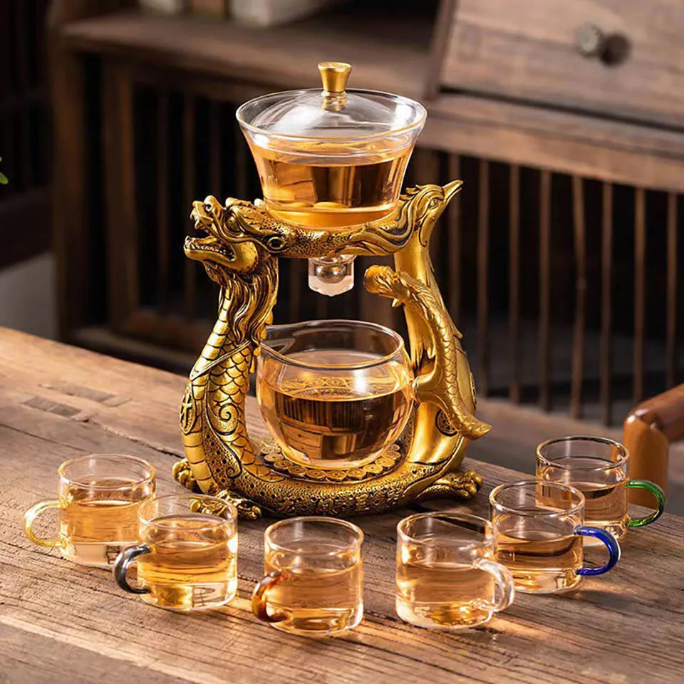 BOZZH Creative Dragon Glass Teapot Magnetic Diversion Rotating Cover Bowl Water Tea Cup Pu'er Oolong Drinkware Dropshipping Tea