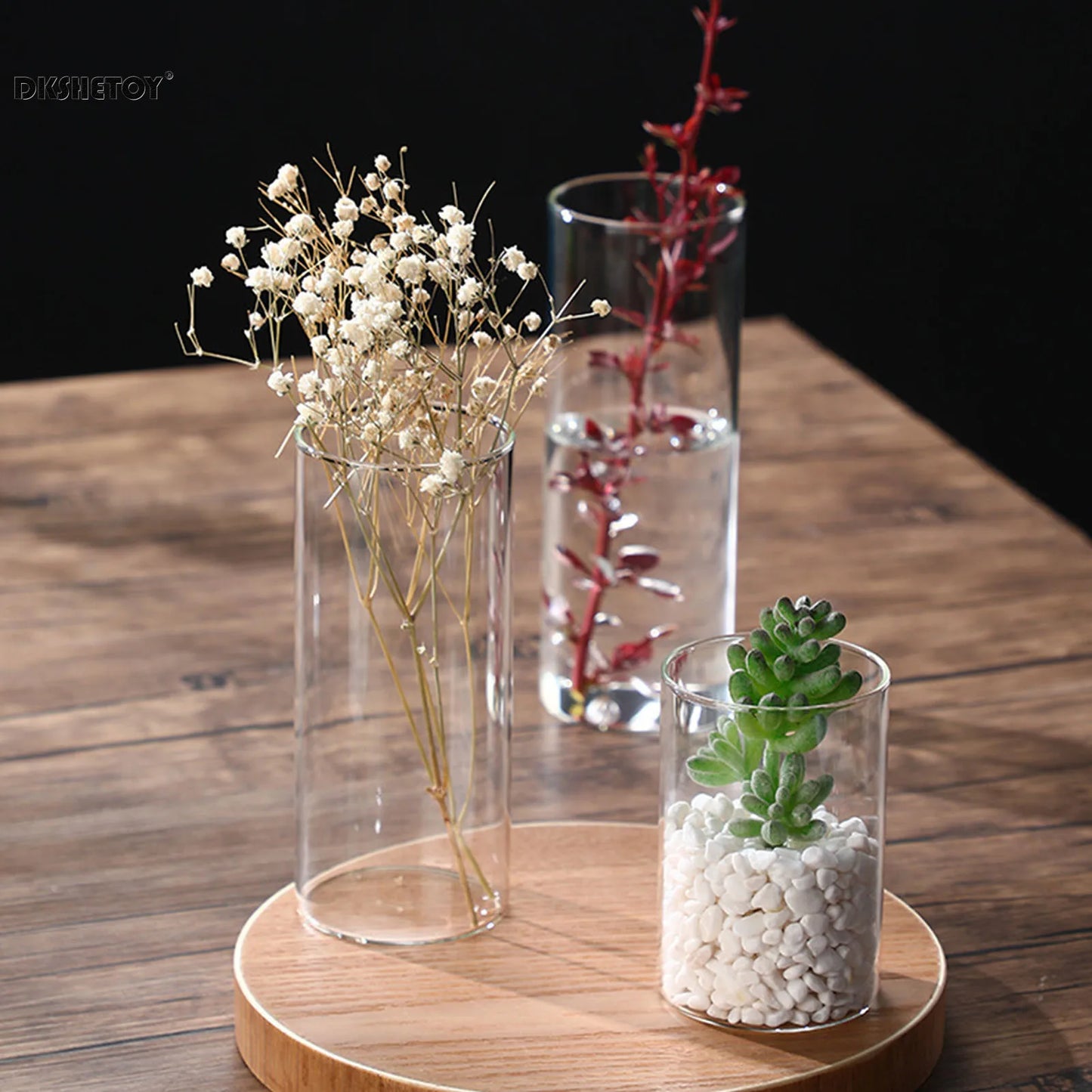 Glass Flower Vase desk decoration Modern Small Cylinder Flower Centerpiece Vases for Home Office Wedding Table