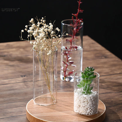 Glass Flower Vase desk decoration Modern Small Cylinder Flower Centerpiece Vases for Home Office Wedding Table