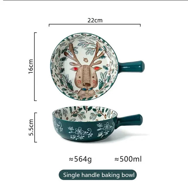 YWDL 500ml Ceramic Bakeware - Forest Animals Baking Pan with Handle