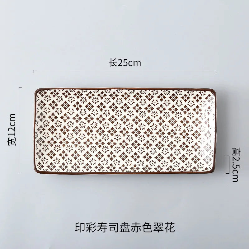 Crockery Party Dinner Dishes Tableware Set Japanese Sushi Plate Creative Underglaze Rectangular Dish Household Cold Plates 1 PC