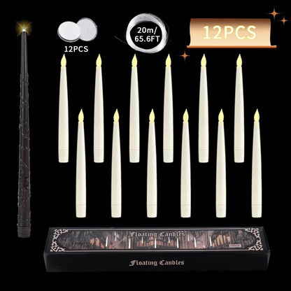 12/10 PCS LED Floating Candles with Magic Wand Flameless Flying Candle Flickering Burning Candles for Wedding Holiday Decoration