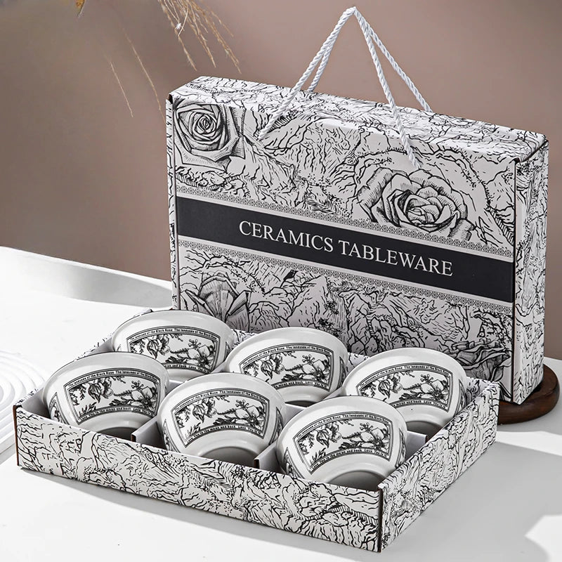 Japanese Hand Drawn Cartoon Tableware Ceramic Bowls Creative Gift Bowls and Chopsticks Set