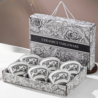 Japanese Hand Drawn Cartoon Tableware Ceramic Bowls Creative Gift Bowls and Chopsticks Set