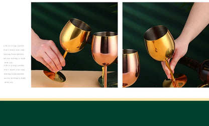 2PCS 350ml Wine Glass Stainless Steel Gold Goblet Champagne Cups Metal Juice Drinking Glass Luxury Barware Kitchen Tools