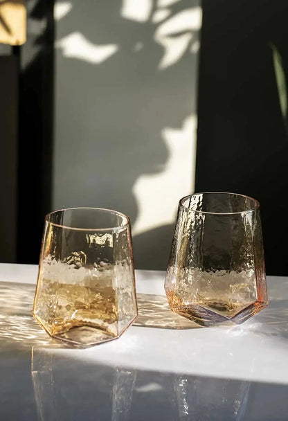 Nordic Luxury Gold Amber Champagne Goblet - Lead-Free Crystal Hammered Whisky Glass