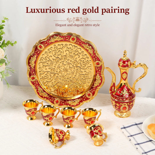 Turkish Tea Set Vintage Turkish Coffee Set with Pot Tray 6 Cup Multifunctional Decorative Teapot Kit for Home Living Room Bar