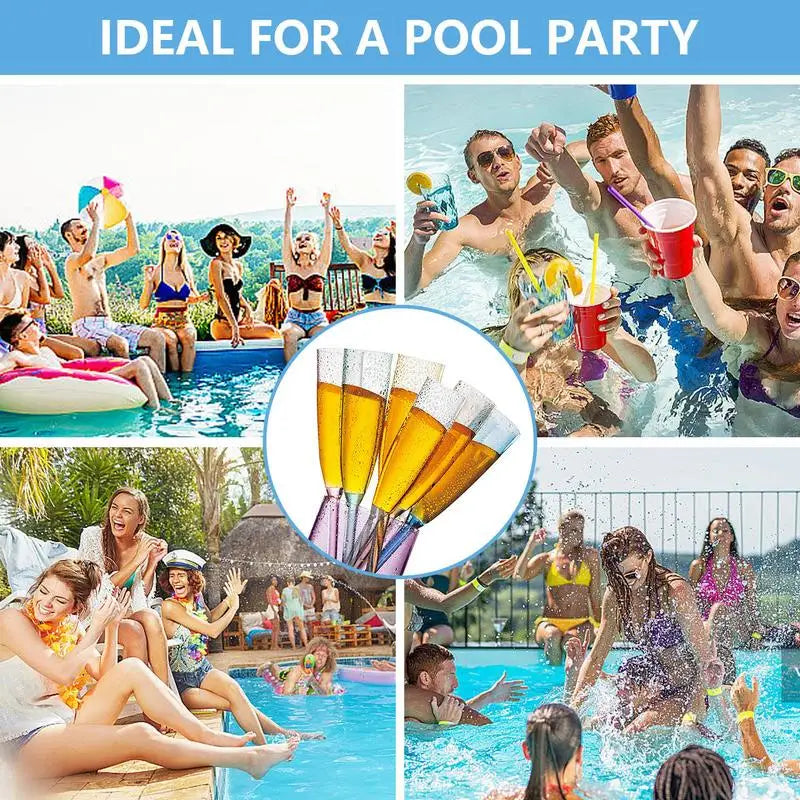 Champagne Flutes For Pool 6pcs Acrylic Wine Glasses Floating Champagne Flutes Juice Beverage Drinking Cups Novelty Drinkware For