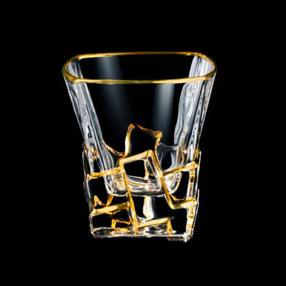 Whiskey Glass Tumblers Set Gold Line Wine Whisky Glasses Golden Painted Crystal Barware Multi-function Beer Cocktail Gift Box