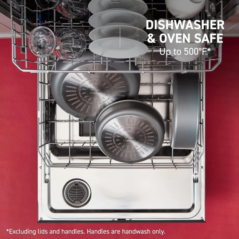 T-fal Ingenio Expertise Non Stick Cookware Set 14 Piece, Induction Oven Broiler Safe 500F, Pots, Pans, Fry Pans, Saucepans,Black