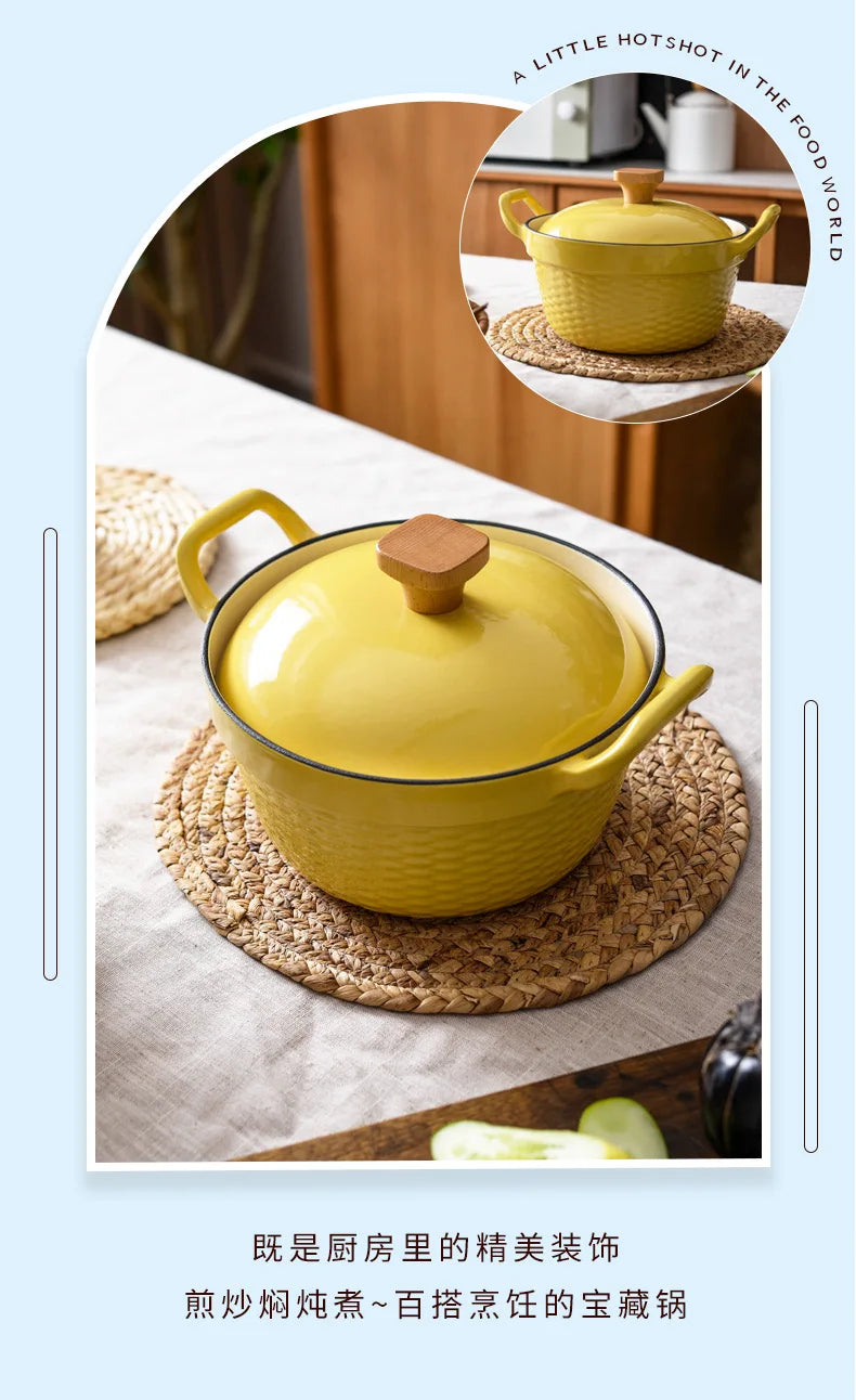 22cm Enameled Mini Cast Iron Dutch Oven For Cooking Stew Meat and Bread Baking Heavy type 2 L Cast Iron Casserole Dish Soup Pot