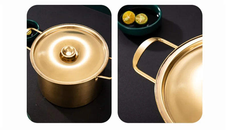 Gold Stainless Steel Stew Pots - Saucepan with Cover for Induction Cooker