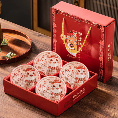 Japanese Hand Drawn Cartoon Tableware Ceramic Bowls Creative Gift Bowls and Chopsticks Set