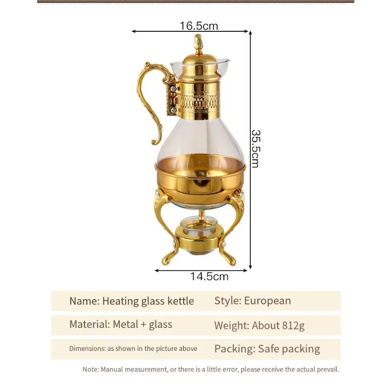 1 Set of Middle Eastern Style Arabic Coffee Pot  Set Accessible Luxury Retro Candle Heating Stove Glass Coffee Pot Gold Silver