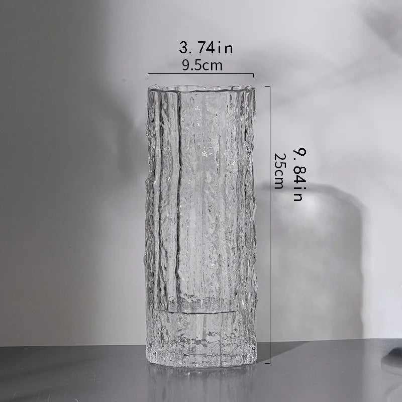 25cm Glacier Glass Vase - Transparent Flower Arrangement Vase for Living Room