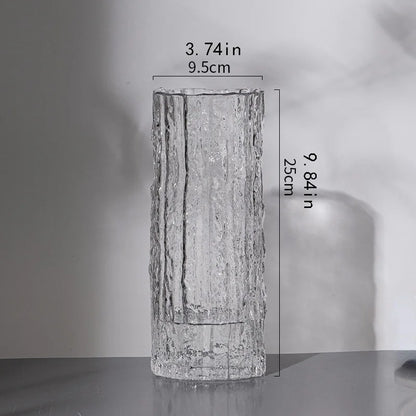 25cm Glacier Glass Vase - Transparent Flower Arrangement Vase for Living Room