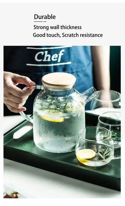 1.8L Transparent Borosilicate Glass Teapot Heat-Resistant Large Clear Tea Pot  Flower Tea Set Puer Kettle Cup Office Home Tool