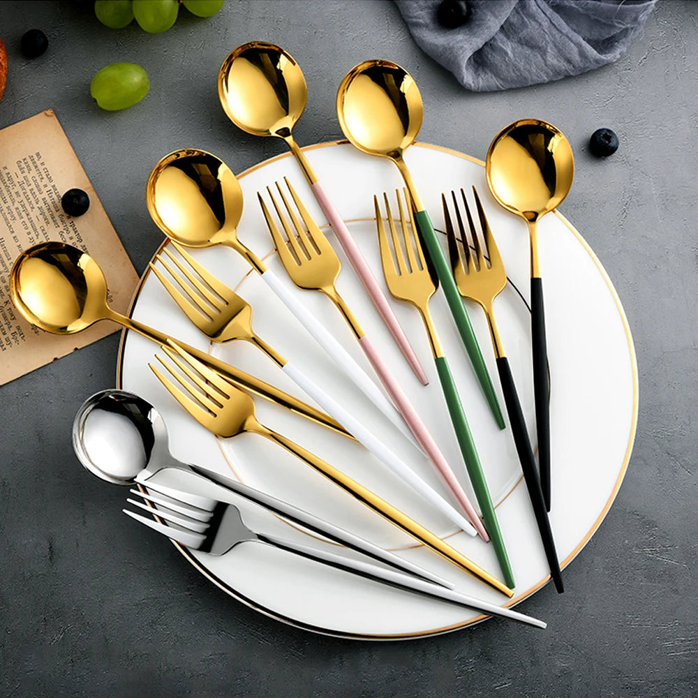 24pcs Dinnerware Set Stainless Steel Tableware Set Knife Fork Spoon Flatware Set Cutlery Set Knife Fork Spoon Tea Spoon