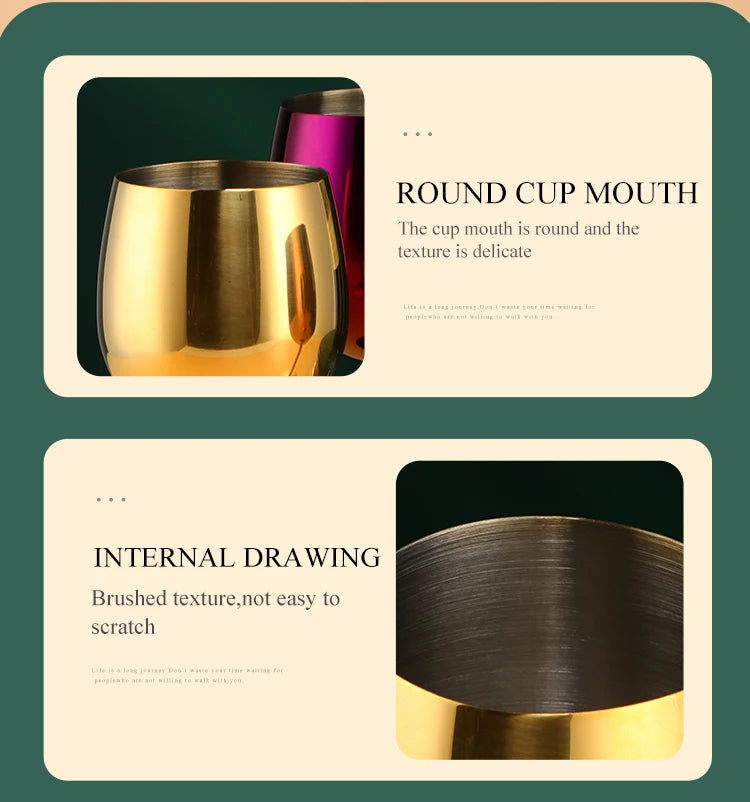 2PCS 350ml Wine Glass Stainless Steel Gold Goblet Champagne Cups Metal Juice Drinking Glass Luxury Barware Kitchen Tools