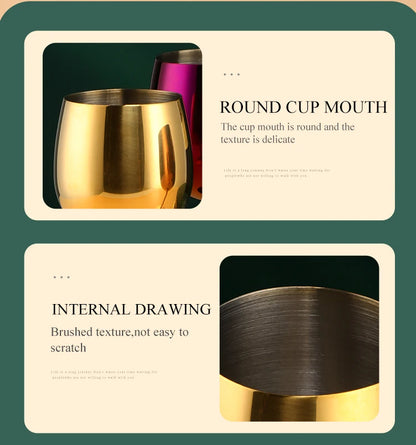 2PCS 350ml Wine Glass Stainless Steel Gold Goblet Champagne Cups Metal Juice Drinking Glass Luxury Barware Kitchen Tools