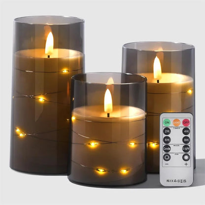 Flickering Flameless Candles 3D Wick Built-in Star String Light Acrylic Battery Operated LED Pillar Candles with Remote and Time