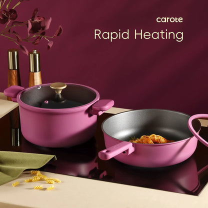 16-Piece Rose Pink Cookware Set - Non-Stick Pots and Pans for Induction