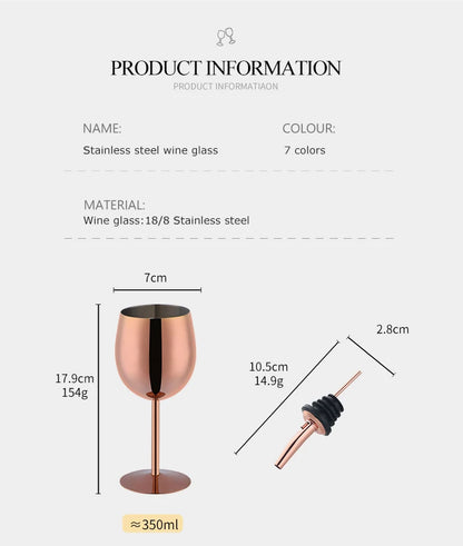 2PCS 350ml Wine Glass Stainless Steel Gold Goblet Champagne Cups Metal Juice Drinking Glass Luxury Barware Kitchen Tools