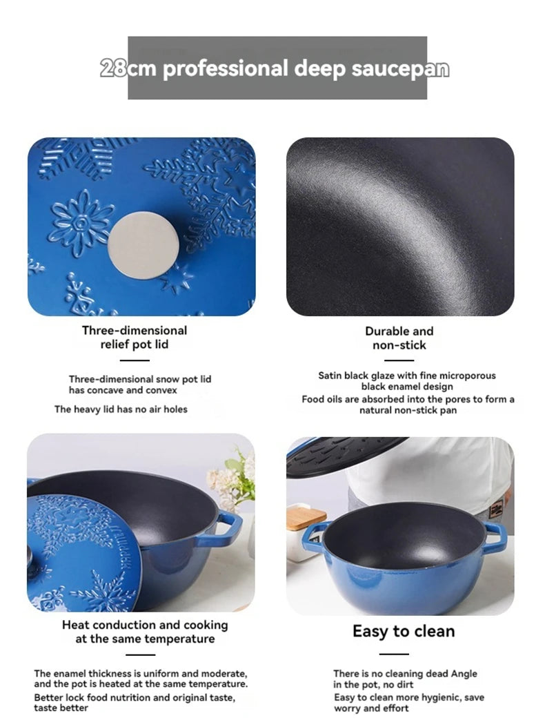 28cm Enameled Cast Iron Dutch Oven 6Qt Cast Iron Casserole Dish with Lid for Bread Baking And Stew Kitchen Cookware Braised Pot