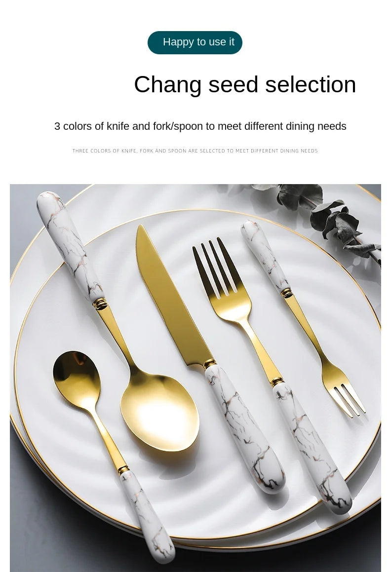 30pcs Cutlery Sets Gold Fork Spoon Knife Set Ceramic Tableware 304 Stainless Steel Dinner Set Cutlery Spoons Sets DropShipping