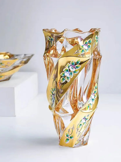 European Crystal Glass Vase Home Decoration, Gold-plated Enamel, European Decoration, Home Gift