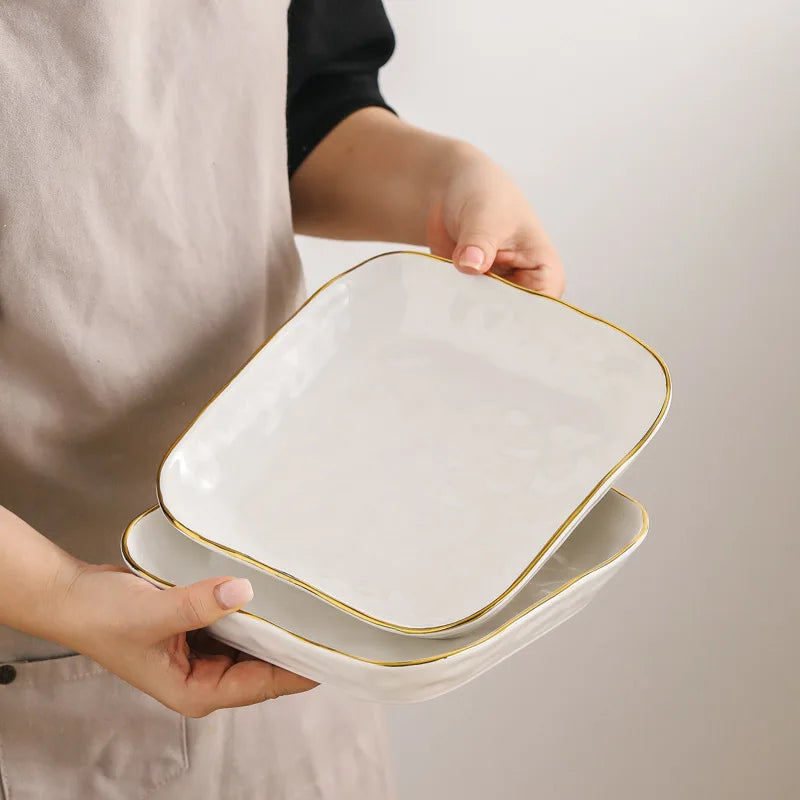 Gold Stroke Ceramic Plate Set - Creative Hammer Decorative Dinner Plates & Steak Dishes