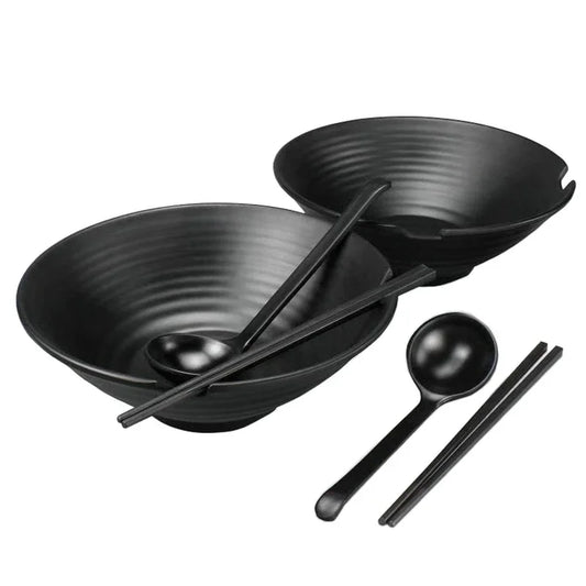 2Set Japanese Noodle Bowl With Spoon Tableware Set Restaurant Household Retro Dinnerware Large Ramen Rice Noodles Soup Bowl Set