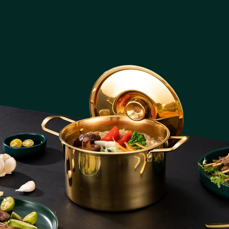 Gold Stainless Steel Stew Pots - Saucepan with Cover for Induction Cooker