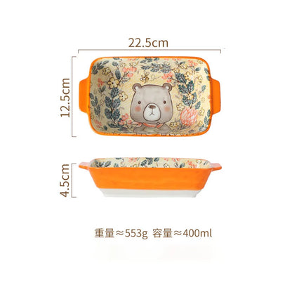 YWDL Ceramic Baking Dish Roasting Lasagna Pan Rectangular Dish Bakeware Pan With Handle Oven Kitchen Baking Tool baking tray