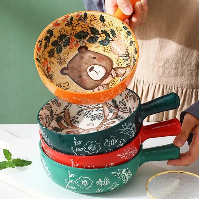 YWDL 500ml Ceramic Bakeware - Forest Animals Baking Pan with Handle
