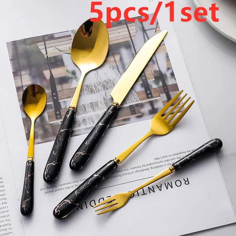 30pcs Cutlery Sets Gold Fork Spoon Knife Set Ceramic Tableware 304 Stainless Steel Dinner Set Cutlery Spoons Sets DropShipping