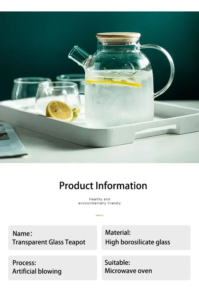 1.8L Transparent Borosilicate Glass Teapot Heat-Resistant Large Clear Tea Pot  Flower Tea Set Puer Kettle Cup Office Home Tool
