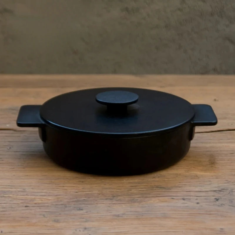 Nordic Cast Iron Enamel Pan 23-26cm - Uncoated Cookware for Soup, Stew & Seafood