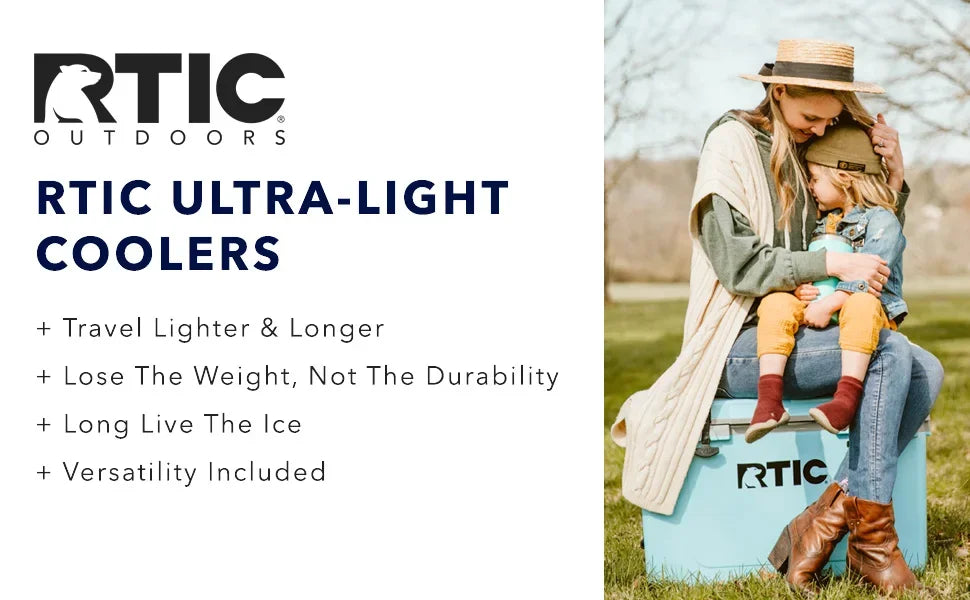 RTIC Ultra-Light 52 Quart Hard Cooler Insulated Portable Ice Chest Box for Beach, Drink, Beverage, Camping, Picnic, Fishing, Boa
