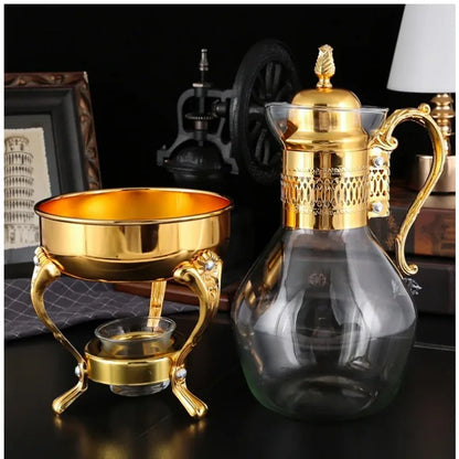 1 Set of Middle Eastern Style Arabic Coffee Pot  Set Accessible Luxury Retro Candle Heating Stove Glass Coffee Pot Gold Silver