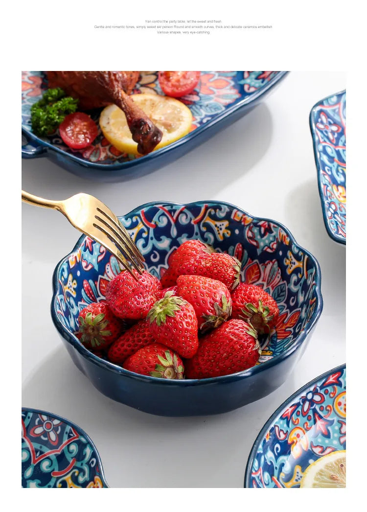 Baroque Ceramic Bowl Set - Creative Rice Soup Noodle Bowl with Handle