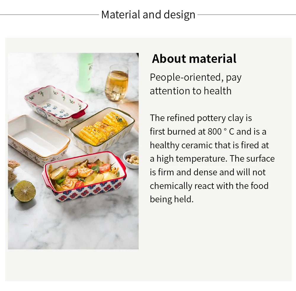 Ceramic Baking Dish Roasting Lasagna Pan  Rectangular Dish Bakeware Pan With Handle Oven Kitchen Baking Tool