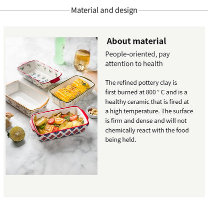 Ceramic Baking Dish Roasting Lasagna Pan  Rectangular Dish Bakeware Pan With Handle Oven Kitchen Baking Tool