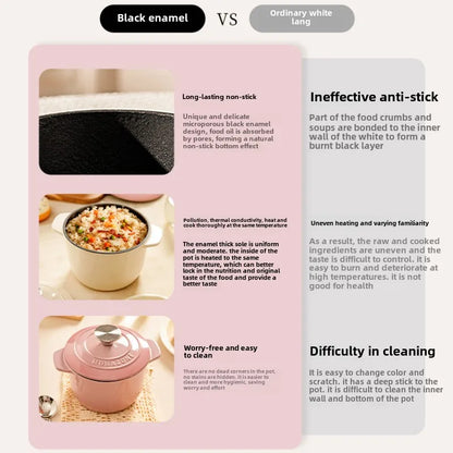 Enameled Mini Cast Iron Dutch Oven 1.7L for Cooking Bake Bread Cast Iron Pot Casserole Dish Heavy Milk Pot Pink Kitchen Stew Pot