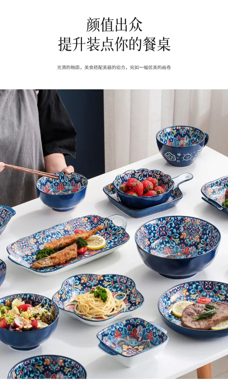 Baroque Ceramic Bowl Set - Creative Rice Soup Noodle Bowl with Handle