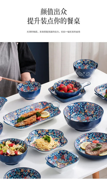 Baroque Ceramic Bowl Set - Creative Rice Soup Noodle Bowl with Handle